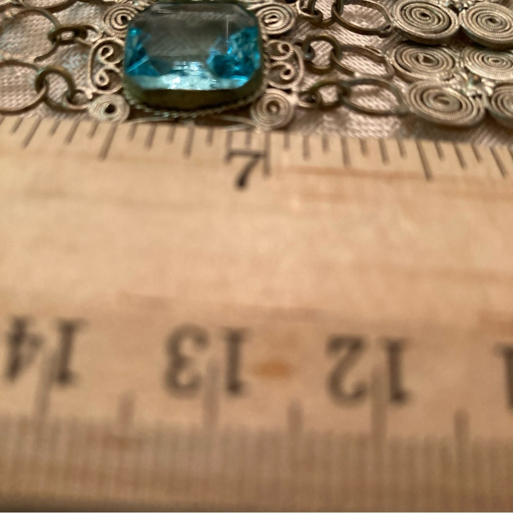 Vintage Silver and Blue Filigree Cameo Necklace & Bracelet set 1930’s - Picture 10 of 13
